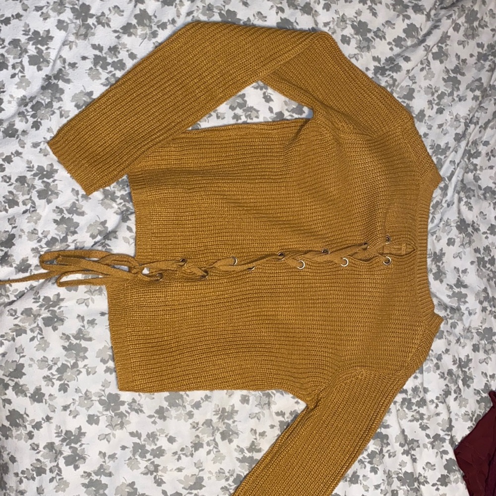 Tie back mustard yellow comfy sweater